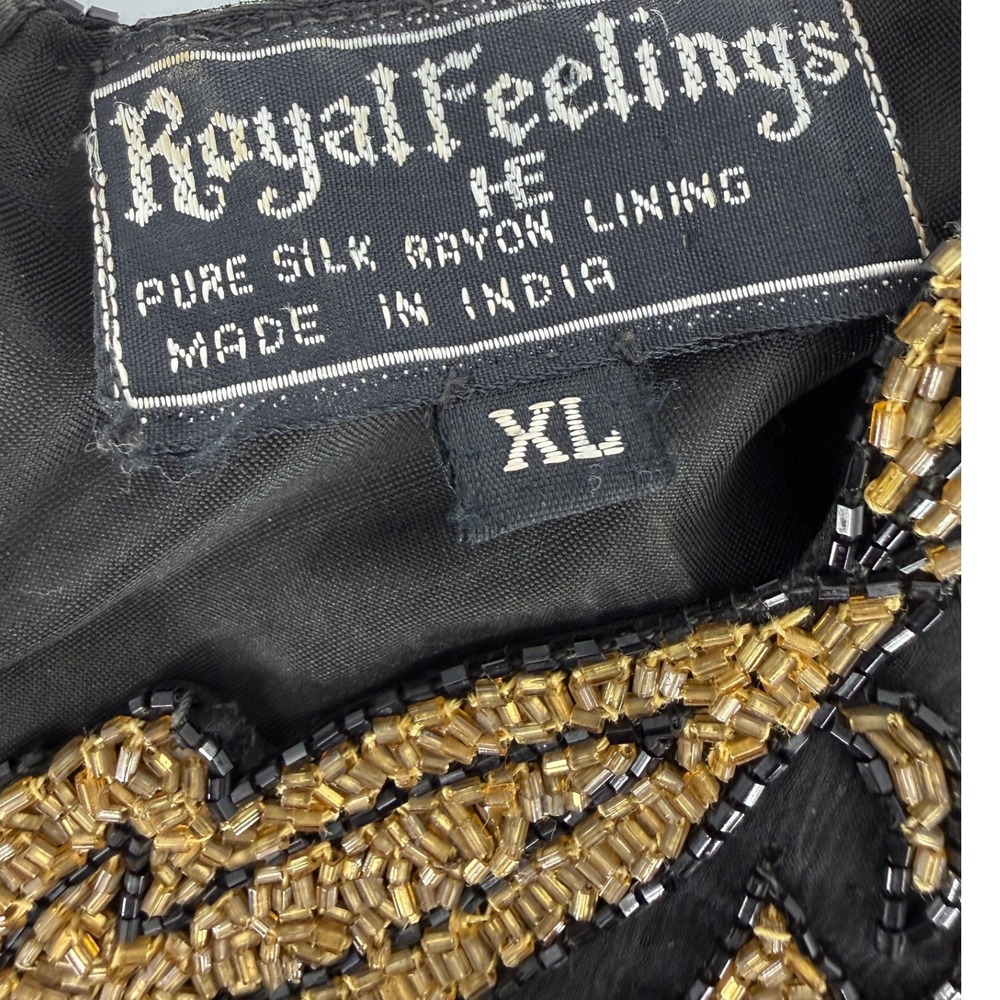 Royal Feelings Vintage 100% Silk Beaded Top Black Gold Sequin Evening Blouse XL - Picture 3 of 7